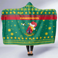 Cameroon Christmas Hooded Blanket with Green Red Pattern Coat of Arms Santa Hat and Stars Motif - Wonder Print Shop