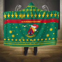 Cameroon Christmas Hooded Blanket with Green Red Pattern Coat of Arms Santa Hat and Stars Motif - Wonder Print Shop