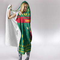 Cameroon Christmas Hooded Blanket with Green Red Pattern Coat of Arms Santa Hat and Stars Motif - Wonder Print Shop