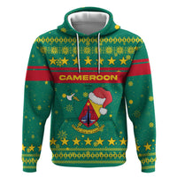 Cameroon Christmas Hoodie with Green Red Pattern Coat of Arms Santa Hat and Stars Motif - Wonder Print Shop