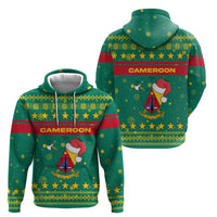 Cameroon Christmas Hoodie with Green Red Pattern Coat of Arms Santa Hat and Stars Motif - Wonder Print Shop