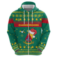 Cameroon Christmas Hoodie with Green Red Pattern Coat of Arms Santa Hat and Stars Motif - Wonder Print Shop