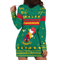 Cameroon Christmas Hoodie Dress with Green Red Pattern Coat of Arms Santa Hat and Stars Motif - Wonder Print Shop