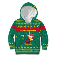 Cameroon Christmas Kid Hoodie with Green Red Pattern Coat of Arms Santa Hat and Stars Motif - Wonder Print Shop
