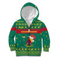 Cameroon Christmas Kid Hoodie with Green Red Pattern Coat of Arms Santa Hat and Stars Motif - Wonder Print Shop
