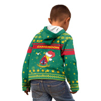Cameroon Christmas Kid Hoodie with Green Red Pattern Coat of Arms Santa Hat and Stars Motif - Wonder Print Shop