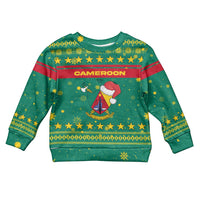 Cameroon Christmas Kid Ugly Christmas Sweater with Green Red Pattern Coat of Arms Santa Hat and Stars Motif - Wonder Print Shop