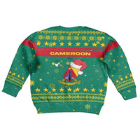 Cameroon Christmas Kid Ugly Christmas Sweater with Green Red Pattern Coat of Arms Santa Hat and Stars Motif - Wonder Print Shop