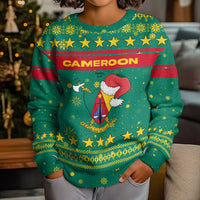 Cameroon Christmas Kid Ugly Christmas Sweater with Green Red Pattern Coat of Arms Santa Hat and Stars Motif - Wonder Print Shop