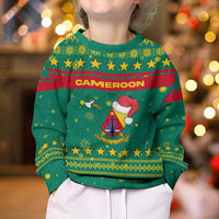 Cameroon Christmas Kid Ugly Christmas Sweater with Green Red Pattern Coat of Arms Santa Hat and Stars Motif - Wonder Print Shop