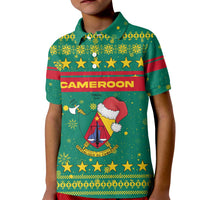 Cameroon Christmas Kid Polo Shirt with Green Red Pattern Coat of Arms Santa Hat and Stars Motif - Wonder Print Shop