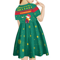 Cameroon Christmas Kid Short Sleeve Dress with Green Red Pattern Coat of Arms Santa Hat and Stars Motif - Wonder Print Shop