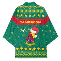 Cameroon Christmas Kimono with Green Red Pattern Coat of Arms Santa Hat and Stars Motif - Wonder Print Shop