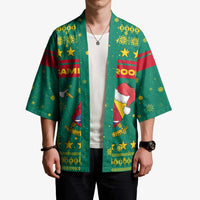 Cameroon Christmas Kimono with Green Red Pattern Coat of Arms Santa Hat and Stars Motif - Wonder Print Shop