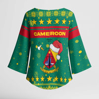 Cameroon Christmas Kimono Sleeve Blouse with Green Red Pattern Coat of Arms Santa Hat and Stars Motif - Wonder Print Shop