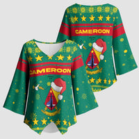 Cameroon Christmas Kimono Sleeve Blouse with Green Red Pattern Coat of Arms Santa Hat and Stars Motif - Wonder Print Shop