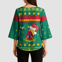 Cameroon Christmas Kimono Sleeve Blouse with Green Red Pattern Coat of Arms Santa Hat and Stars Motif - Wonder Print Shop