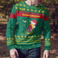 Cameroon Christmas Ugly Christmas Sweater with Green Red Pattern Coat of Arms Santa Hat and Stars Motif - Wonder Print Shop