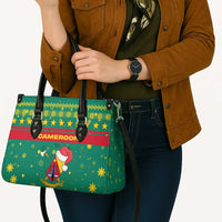Cameroon Christmas Leather Bag with Green Red Pattern Coat of Arms Santa Hat and Stars Motif - Wonder Print Shop