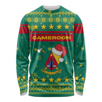 Cameroon Christmas Long Sleeve Shirt with Green Red Pattern Coat of Arms Santa Hat and Stars Motif - Wonder Print Shop