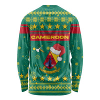 Cameroon Christmas Long Sleeve Shirt with Green Red Pattern Coat of Arms Santa Hat and Stars Motif - Wonder Print Shop