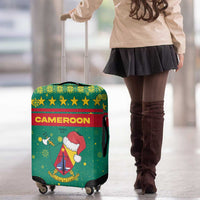 Cameroon Christmas Luggage Cover with Green Red Pattern Coat of Arms Santa Hat and Stars Motif - Wonder Print Shop