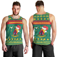 Cameroon Christmas Men Tank Top with Green Red Pattern Coat of Arms Santa Hat and Stars Motif - Wonder Print Shop