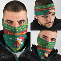 Cameroon Christmas Neck Gaiter with Green Red Pattern Coat of Arms Santa Hat and Stars Motif - Wonder Print Shop