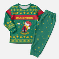 Cameroon Christmas Pajama Set with Green Red Pattern Coat of Arms Santa Hat and Stars Motif - Wonder Print Shop