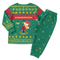 Cameroon Christmas Pajama Set with Green Red Pattern Coat of Arms Santa Hat and Stars Motif - Wonder Print Shop