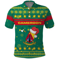 Cameroon Christmas Polo Shirt with Green Red Pattern Coat of Arms Santa Hat and Stars Motif - Wonder Print Shop