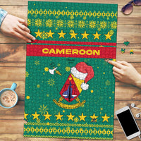 Cameroon Christmas Puzzle with Green Red Pattern Coat of Arms Santa Hat and Stars Motif - Wonder Print Shop