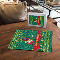 Cameroon Christmas Puzzle with Green Red Pattern Coat of Arms Santa Hat and Stars Motif - Wonder Print Shop