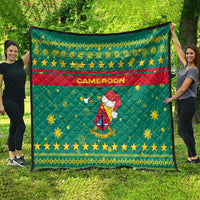 Cameroon Christmas Quilt with Green Red Pattern Coat of Arms Santa Hat and Stars Motif - Wonder Print Shop