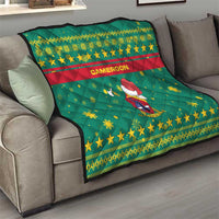 Cameroon Christmas Quilt with Green Red Pattern Coat of Arms Santa Hat and Stars Motif - Wonder Print Shop