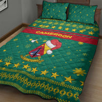 Cameroon Christmas Quilt Bed Set with Green Red Pattern Coat of Arms Santa Hat and Stars Motif - Wonder Print Shop