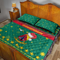 Cameroon Christmas Quilt Bed Set with Green Red Pattern Coat of Arms Santa Hat and Stars Motif - Wonder Print Shop