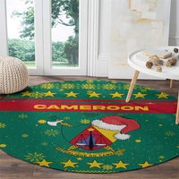 Cameroon Christmas Round Carpet with Green Red Pattern Coat of Arms Santa Hat and Stars Motif - Wonder Print Shop