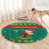 Cameroon Christmas Round Carpet with Green Red Pattern Coat of Arms Santa Hat and Stars Motif - Wonder Print Shop
