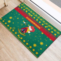 Cameroon Christmas Rubber Doormat with Green Red Pattern Coat of Arms Santa Hat and Stars Motif - Wonder Print Shop