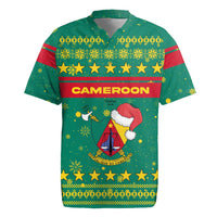 Cameroon Christmas Rugby Jersey with Green Red Pattern Coat of Arms Santa Hat and Stars Motif - Wonder Print Shop