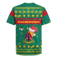 Cameroon Christmas Rugby Jersey with Green Red Pattern Coat of Arms Santa Hat and Stars Motif - Wonder Print Shop