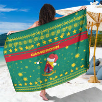 Cameroon Christmas Sarong with Green Red Pattern Coat of Arms Santa Hat and Stars Motif - Wonder Print Shop