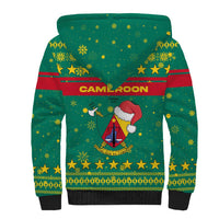 Cameroon Christmas Sherpa Hoodie with Green Red Pattern Coat of Arms Santa Hat and Stars Motif - Wonder Print Shop