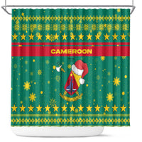 Cameroon Christmas Shower Curtain with Green Red Pattern Coat of Arms Santa Hat and Stars Motif - Wonder Print Shop