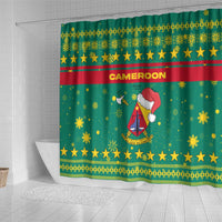 Cameroon Christmas Shower Curtain with Green Red Pattern Coat of Arms Santa Hat and Stars Motif - Wonder Print Shop