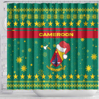 Cameroon Christmas Shower Curtain with Green Red Pattern Coat of Arms Santa Hat and Stars Motif - Wonder Print Shop