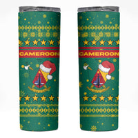 Cameroon Christmas Skinny Tumbler with Green Red Pattern Coat of Arms Santa Hat and Stars Motif - Wonder Print Shop