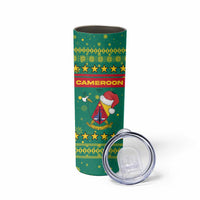 Cameroon Christmas Skinny Tumbler with Green Red Pattern Coat of Arms Santa Hat and Stars Motif - Wonder Print Shop