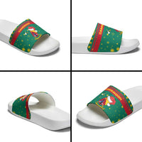 Cameroon Christmas Slide Sandals with Green Red Pattern Coat of Arms Santa Hat and Stars Motif - Wonder Print Shop